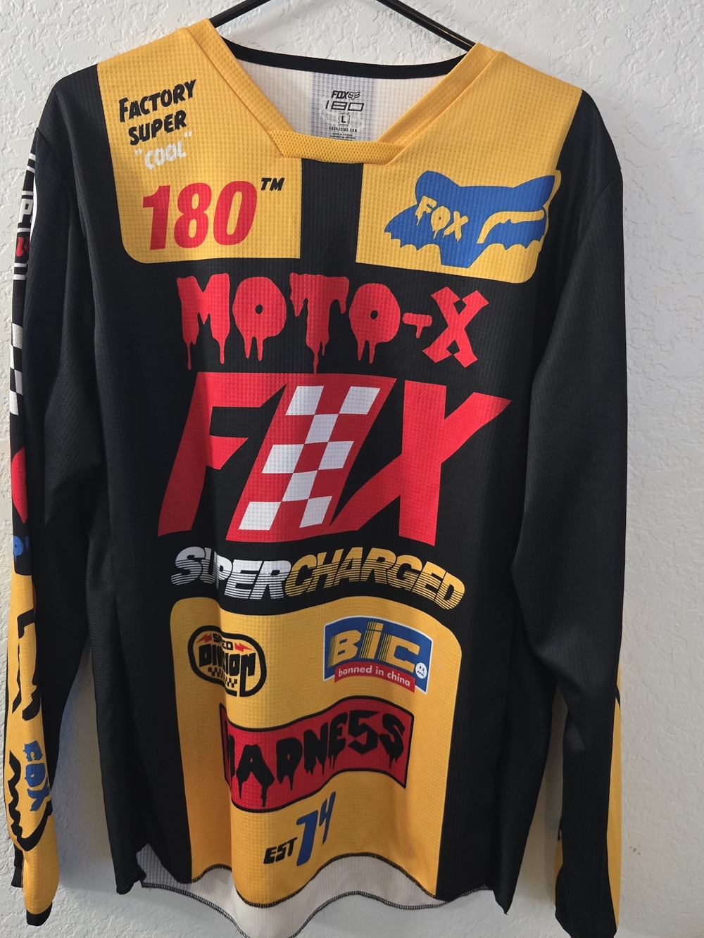 Fox Racing 180 Czar Supercharged Motocross Jersey Mens Size Large Yellow Black